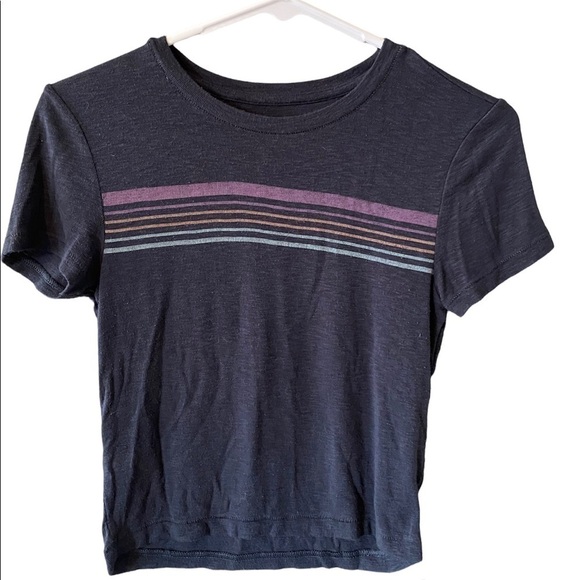 American Eagle striped baby tee, Navy With Pastel Stripes, size XS - Picture 3 of 9